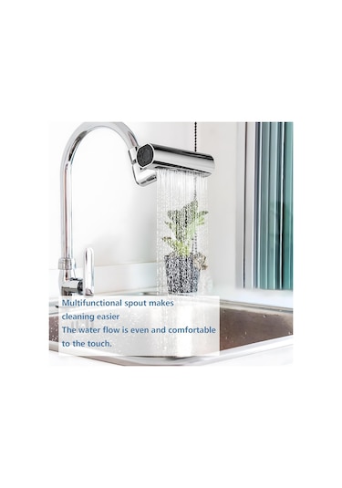 Fusty 360 Derece Döner Şelale Musluk Başlığı - 4 Fonksiyonlu Gümüş