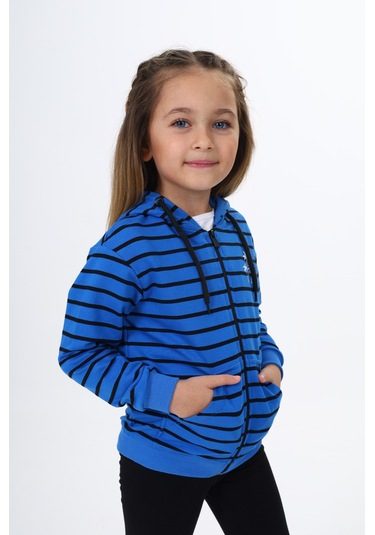 Toontoy Kız Çocuk Baskılı Hırka Saks Mavi