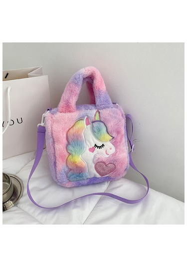 Sevimli Tek Boynuzlu Peluş Çanta-mor