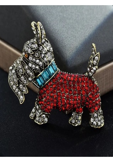 Taşlı Şirin Terrier Köpek Broşu Çok Renkli