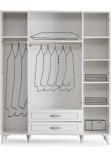 Erezogullari_Mobilya Irmak 4 Kapılı 2 Çekmeceli Gardrop Elbise Dolabı 160X48X195Cm