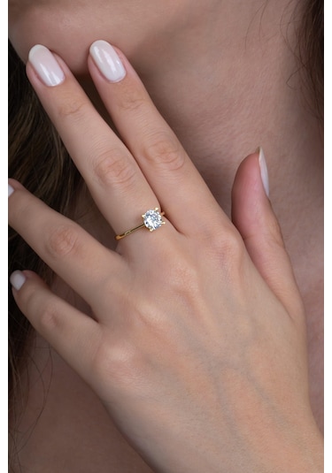 Takı Dükkanı Gold Renk 4mm Gümüş Alyans Ve Gümüş Tektaş Yüzük Seti Wsr120