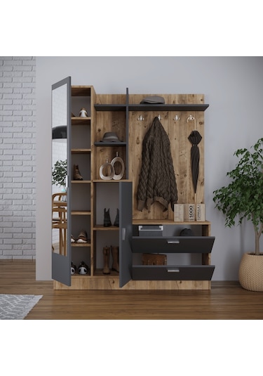 Robinhome Robin Home Jessie Vestiyer Ayakkabılık Portmanto Aynalı Raf Çam-G