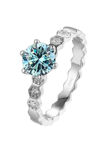 Mavi Bagueringen Klasik Altı Pençe 1 Karat Mozanit Yüzük Kadın Düğün Takısı S925 Ayar Gümüş Kaplama Pt950 Kore Moda Hediye