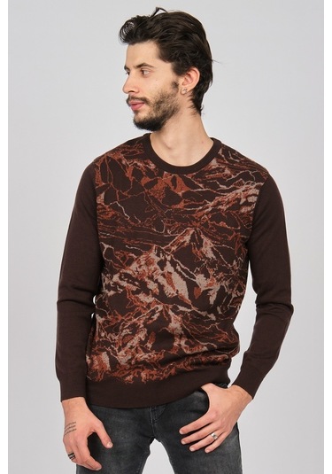 Dio Rise Erkek Desenli Bisiklet Yaka Kazak 650180978 Kahverengi Kahverengi