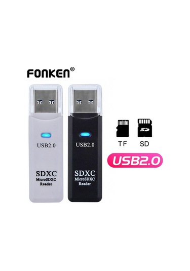 Siyah Fonken 2.0 Kart Okuyucu 2 In 1 Kart Okuyucu Pc İçin Mikro Sd Tf Kart Bellek Okuyucu Çoklu Kart Yazar Adaptörü Flash Sürücü