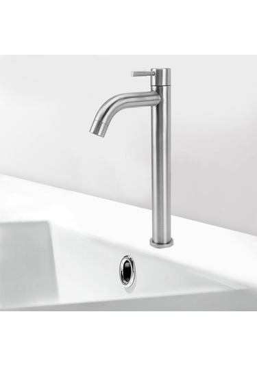 Hangfox Inox Mat Sertifikalı Tek Delik Lavabo Musluğu - Soğuk Su Kontrolü, Dayanıklı Ve Estetik Ev Tesisatı