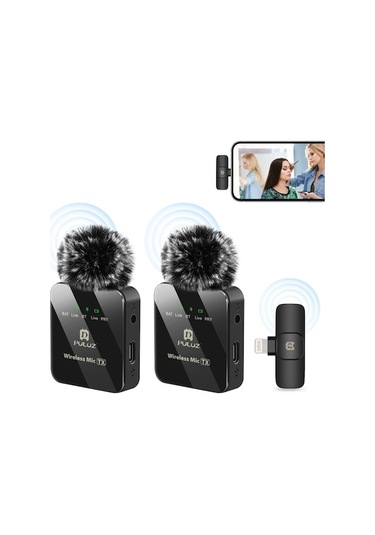 Puluz İphone / İpad Uyumlu Kablosuz Lavalier Mikrofon, 8 Pimli Alıcı Ve Çift Mikrofonlar Siyah A