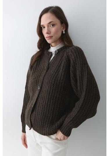 5 Düğmeli Hırka Kahvnje Melanj - 251061