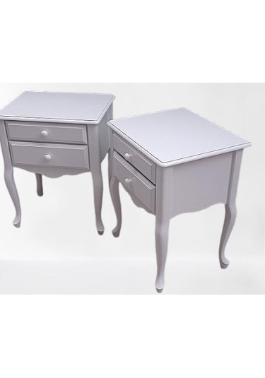 Komodin 90385 Klasik Kayın Aslan Ayak Çit Çekmece 2adet Parlak Beyaz Boya Elyapım