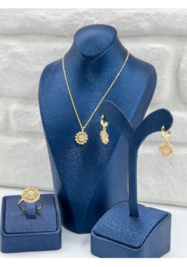 Üç Renkli Dorika Kadın Gümüş Set Takımı - Kolye Seti Gümüş