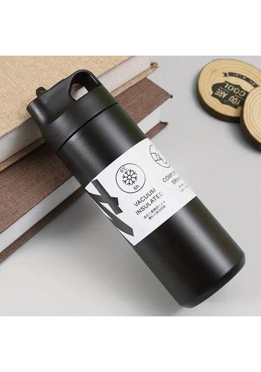 Besthome1 1 Adet Active Tumbler 550ml 19 35oz Paslanmaz Çelik Vakumlu Termos Seyahat Bardağı Pipetli Ve Saplı Siyah