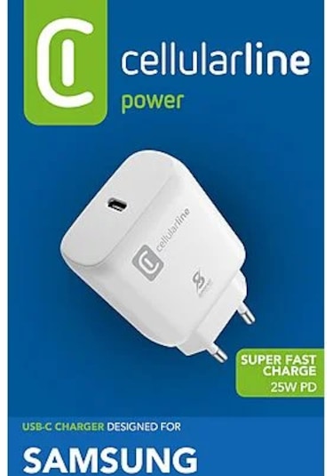 Cellularlıne Samsung  Uyumlu Super Fast Charge Pd 25w Şarj Adaptörü Beyaz