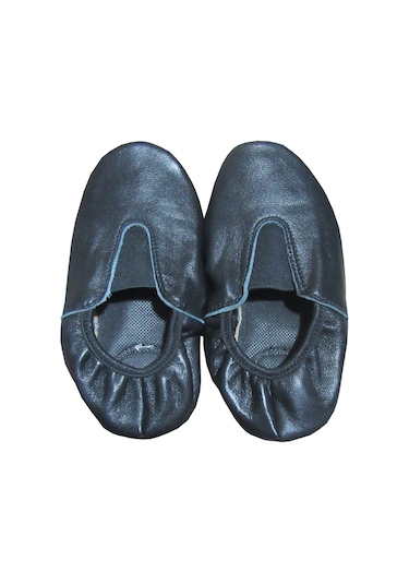 DERİ PİSİPİSİ SİYAH RENK DERİ TABANI KAYDIRMAZ BALE AYAKKABISI Siyah