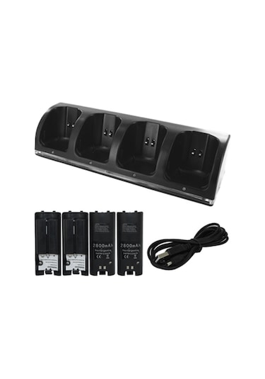 Yuntech01 Wii Kumanda Şarj Aleti 4'lü 2800mah Pil Seti Beyaz Mavi Işıklı Siyah G468/w Siyah