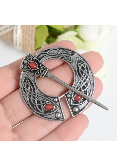 Suntek El Işi Yarım Daire İskandinav Ortaçağ Viking Pimi Broş Antik Gümüş Çok Renkli