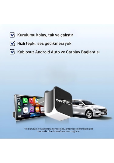Embatech Araç Içi 2in1 Android Ve Apple Cihazlar Için Kablosuz Carplay Ve Android Auto Adaptörü Emt-001 Diğer