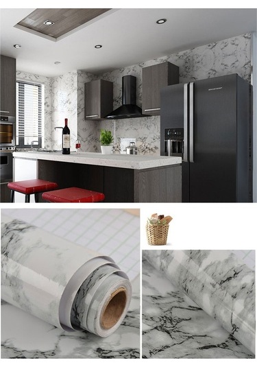 Opulentliving Teltree Mermer Desenli Pvc Duvar Kağıdı, Mobilya, Tezgah, Mutfak Yenileme İçin, 3m