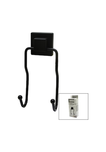 Siyah - 2li Metal Sarkık Askı Kare Güçlü Yapışkanlı 8x9x19cm Go5 Ahşap - Siyah