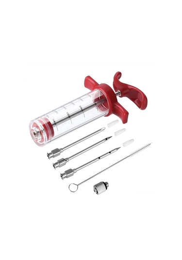 Fosenze Kahve Renkli Plastik Marinasyon Şırıngısı, 3 İğne Ve Fırça Seti - Etlere Lezzet Enjeksiyonu, 59ml Kapasite Çok Renkli