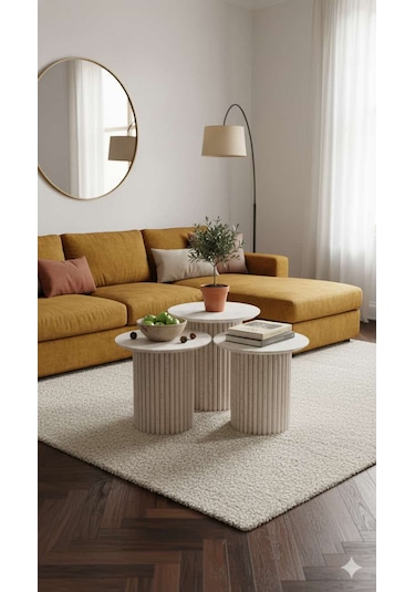 Most Trio Bohem 3'lü Mdf Zigon Sehpa Traverten