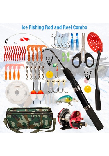 Geeksen Kışlık Dış Mekan Balıkçılık Seti 52 Parça - 50/67cm İki Bölmeli Kamış, Makara Ve Tüm Gereçler İle Tam Zirve Performans