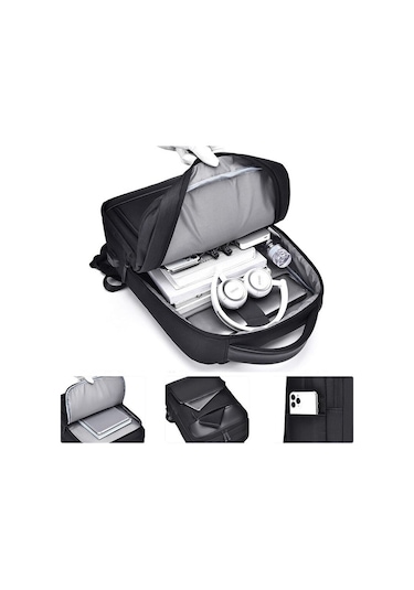 Senshidun-6012 Çok Amaçlı Usb Şarj Portlu 16" Laptop Sırt Çantası Siyah