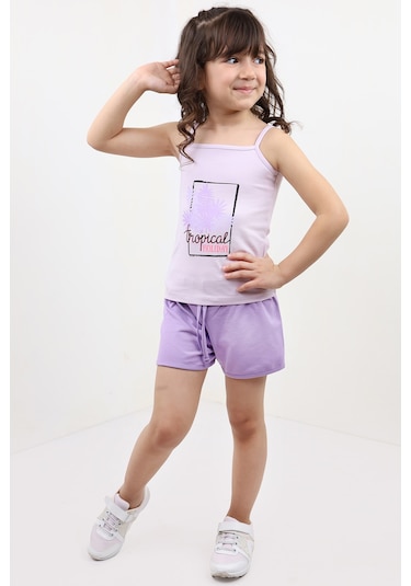 Toontoy Kids Toontoy Kız Bebek Baskılı Şortlu Takım Açık Lila