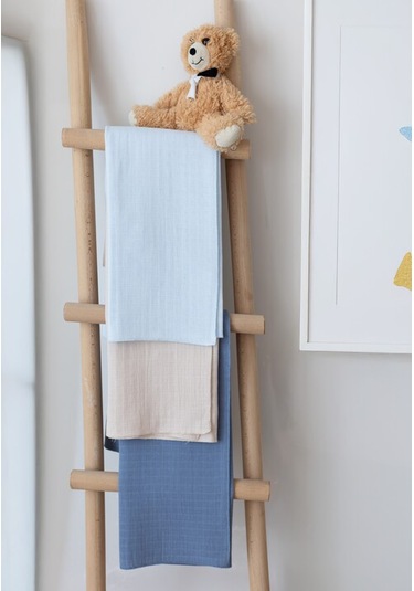 Çok Amaçlı Müslin Örtü & Battaniye 3'lü Set Pamuk Oeko-teks Sertifikalı 80x80 Cm Bebe Mavi