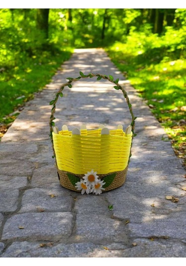 Çok Amaçlı Hasır Sepet Takı Organizer El Yapımı Makyaj Komidin Banyo Kullanımı Sarı