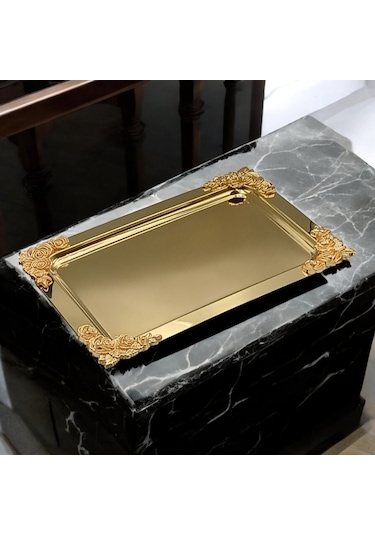 Diperla Büyük Gold Sunum Tepsi Kelebek Detaylı