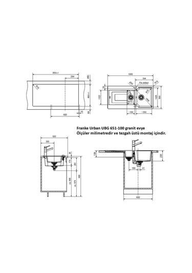 Franke Urban Ubg 651-100 Granit Eviye. 1.5 Hazne. Sahara. 100 x 50 CM