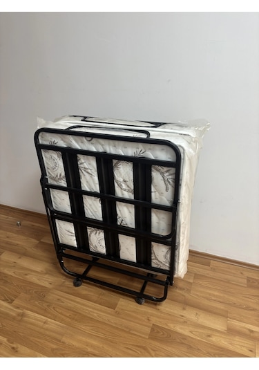 Bademli Mobilya Metal Katlanır Karyola + Yatak 90x190 Tekerlekli