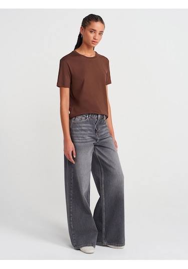 Dilvin 31791 Bisiklet Yaka T-shirt-açık Kahve Açık Kahve