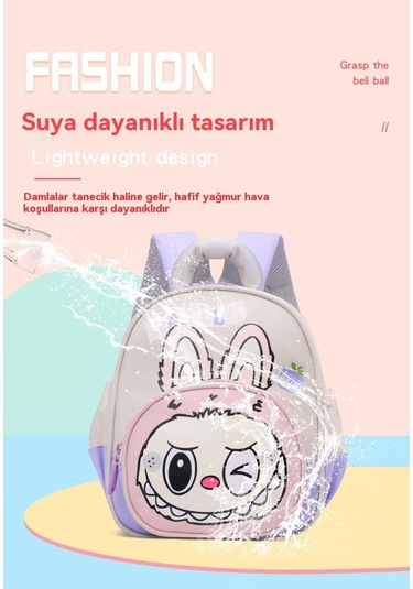Labubu Çocuk Okul Çantası 3-6 Yaş Okul Öncesi Sırt Çantası Mor
