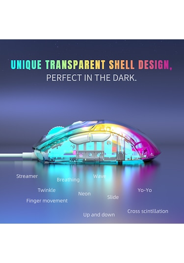 Cbtx Hxsj X400 12800 DPI 6 Tuşlu Kablolu Şeffaf RGB Oyuncu Mouse