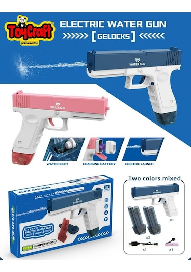 Elektrikli Otomatik Atış Yapan Çift Sarjörlü Glock Su Tabancası Renkli