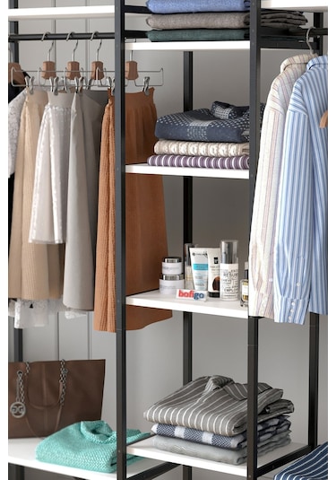 10 Raflı Metal Gardırop Metal Portmanto Açık Gardırop Elbise Dolabı Vestiyer Openix Beyaz