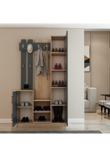 Afillibebek Nova Kapaklı Aynalı Portmanto Vestiyer Tamamı Mdflam