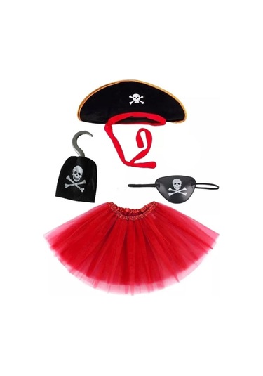 Korsan Şapkası Eteği Kancası ve Göz Maskesi Kostüm Seti Kız Çocu