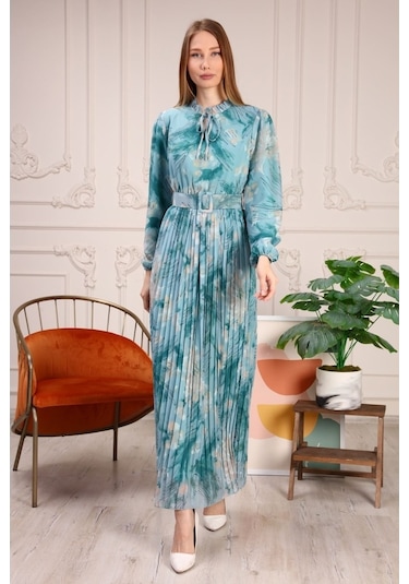 Aymeravm - Pileli Desenli Kadın Elbise - Işk5122Ga