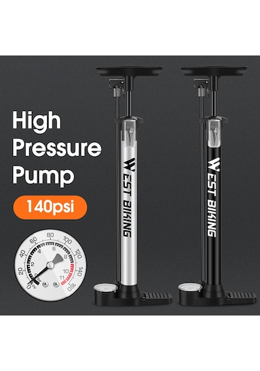 Ximistore9 Yüksek Basınçlı Bisiklet Pompa 140psı - Ev & Spor Araçları İçin, T Tipi Kollü, Katlanabilir Taban, Manometreli, Siyah