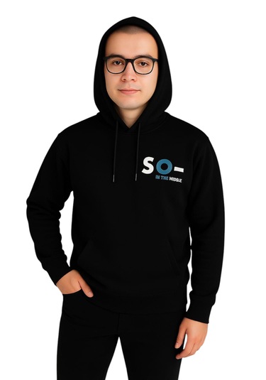 Erkek Çocuk Önü Arkası Spooky Yazı Desenli Kapüşonlu Siyah Renk Sweatshirt Siyah