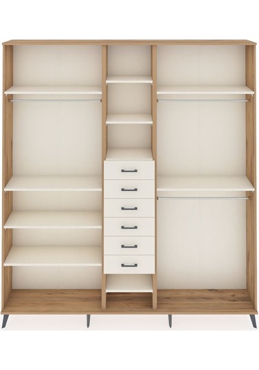 Arges Dolap 10 Raflı 6 Çekmeceli 3 Askılı 220x30x243 Çam-aytaşı/aytaşı Aytası/aytası
