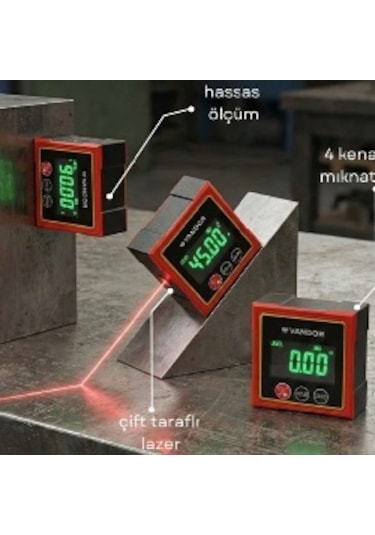 Vdr Dijital Açı Ölçer Miknatıslı Eğim Göztergeli Lazer Işık