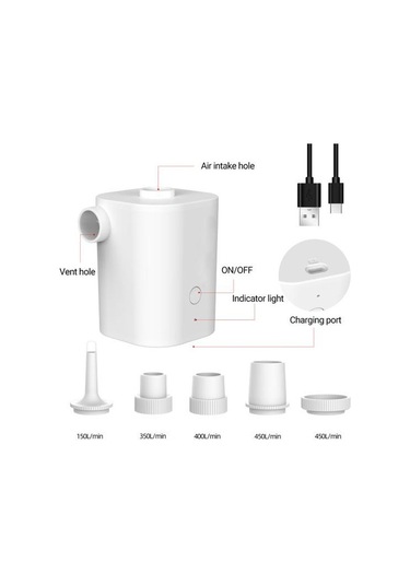 Beyaz 1 Takım 5 Nozullu Deflatör Pompası Çok Yönlü Kullanım Hafif Dayanıklı Çadır Kamp İçin Şişme Elektrikli Hava Beyaz