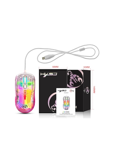 Cbtx Hxsj X400 12800 DPI 6 Tuşlu Kablolu Şeffaf RGB Oyuncu Mouse