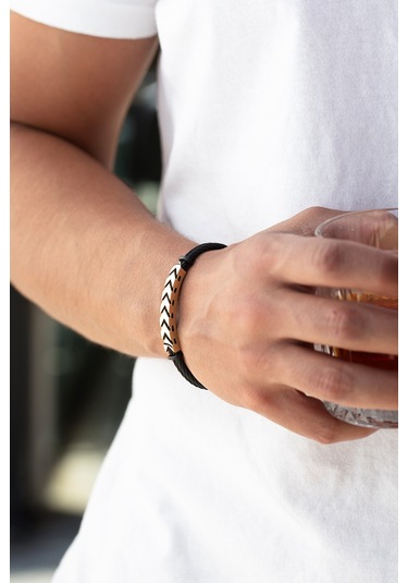 Cenova Kuyumculuk 14 Ayar Altın Çelik Siyah Erkek Bileklik Siyah