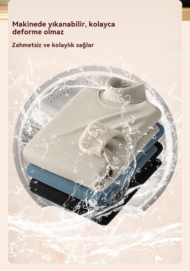 Yün Modal Balıkçı Yaka Örme Kazak Sıcak Alt Gömlek Erkek Kazak Beyaz