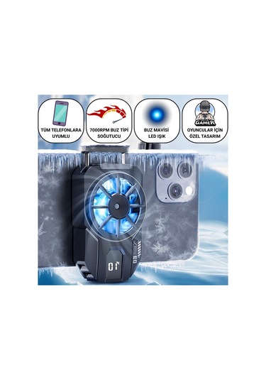 Polham Tüm Telefonlara Uyumlu 7000rpm Buz Tipi Soğutucu Buz Mavisi Led Işık Oyuncular İçin Özel Tasarım